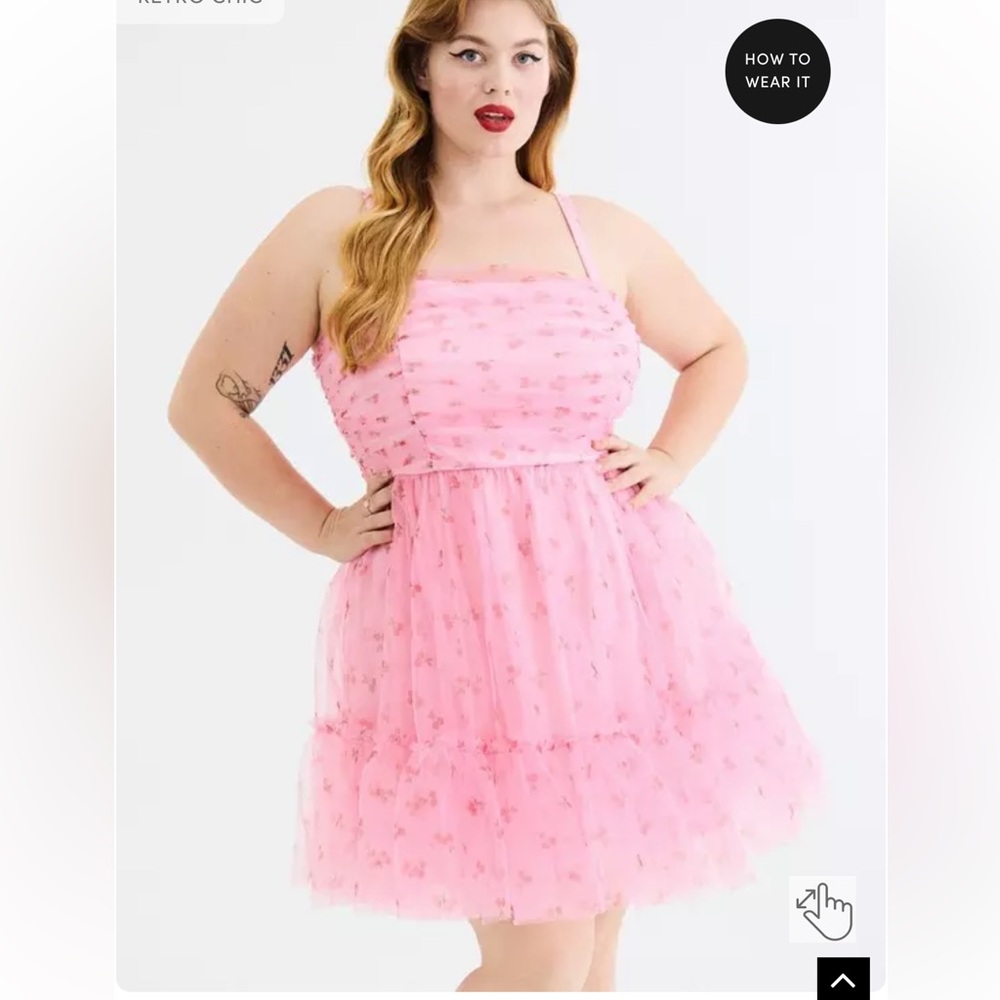 NWT Torrid Pink Tulle Dress with Floral Cherry Details